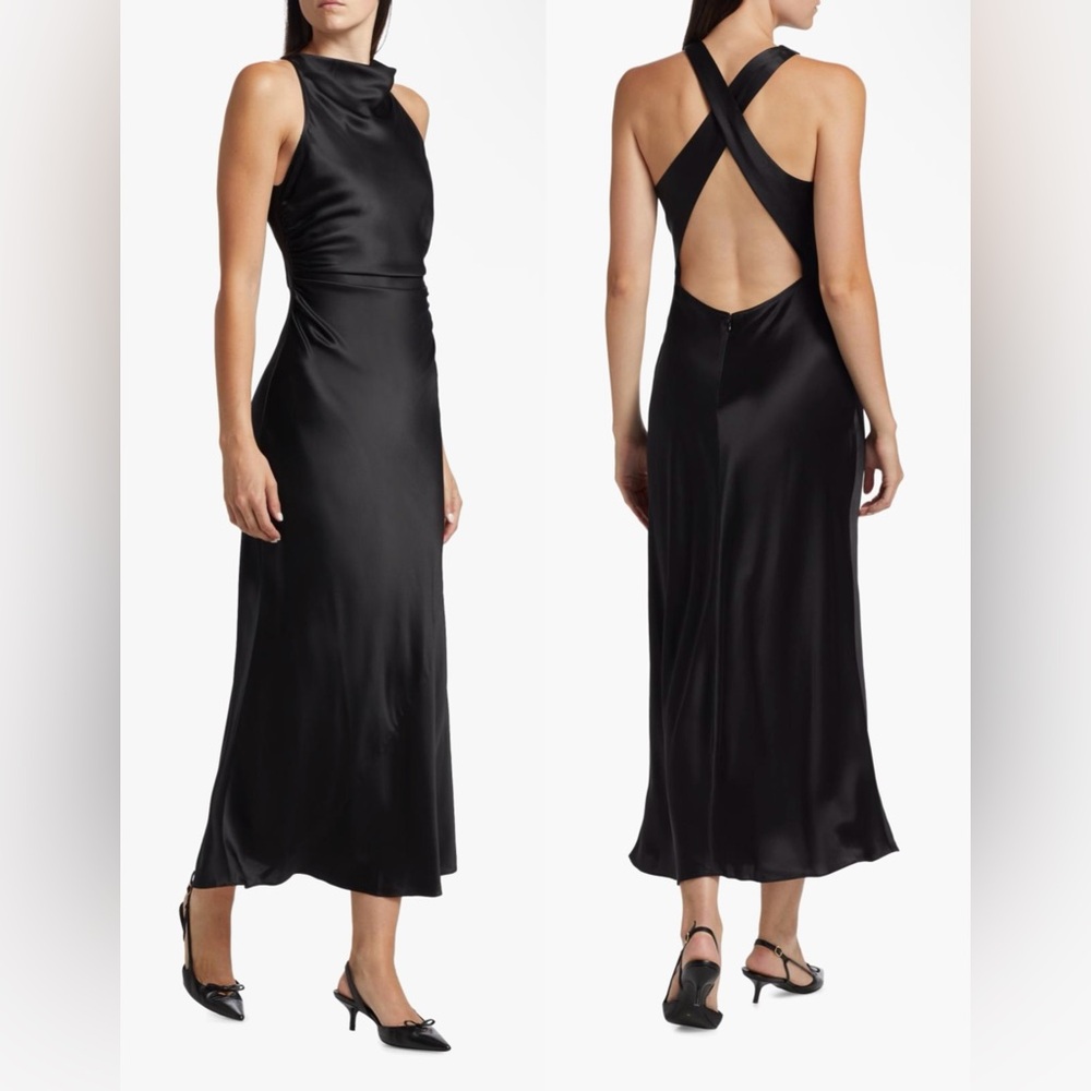 NEW Reformation Black Casette Silk Maxi Dress 6 - Picture 2 of 16